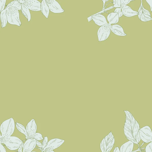 Patrón textil de color sin costuras. Planta en flor, rama con bosquejo de tinta de flor — Vector de stock