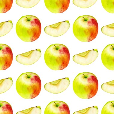 Elma ile sulu boya Dikişsiz desen. Elle çizilmiş botanik tasarım. Bir afiş, poster, defter, davet için şablon