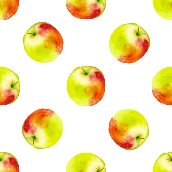 Watercolor seamless pattern with apples. Hand drawn botanic design. Template for a banner, poster, notebook, invitation
