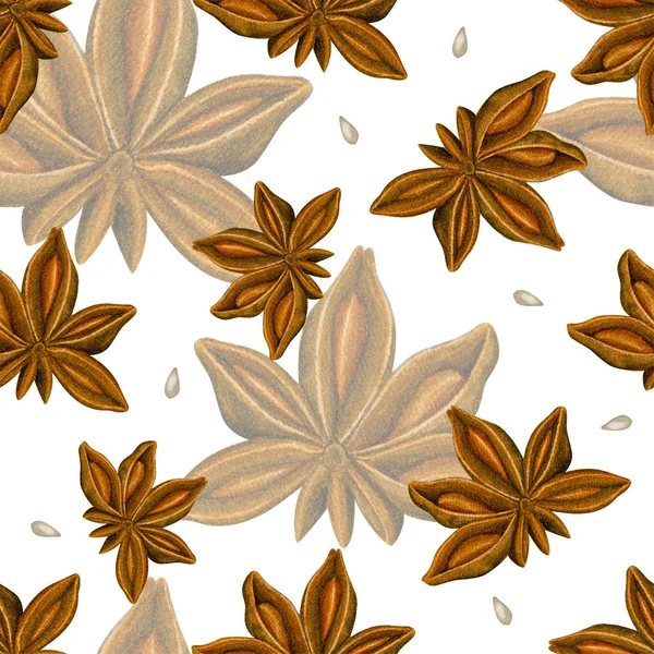 Watercolor seamless pattern with anise. Hand drawn botanic design. Template for a banner, poster, notebook, invitation