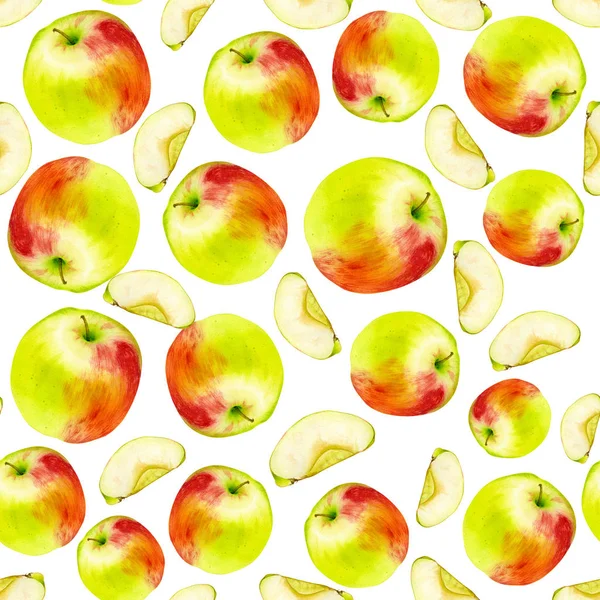 Watercolor seamless pattern with apples. Hand drawn botanic design. Template for a banner, poster, notebook, invitation