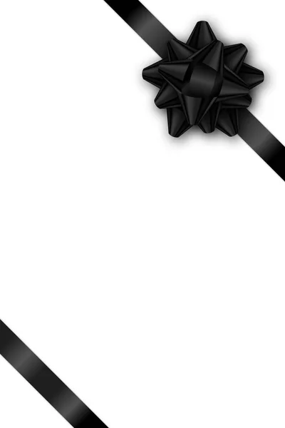 Tarjeta de regalo navideña con cinta negra y lazo sobre fondo blanco. Plantilla para una tarjeta de visita, banner, póster, cuaderno, invitación — Vector de stock