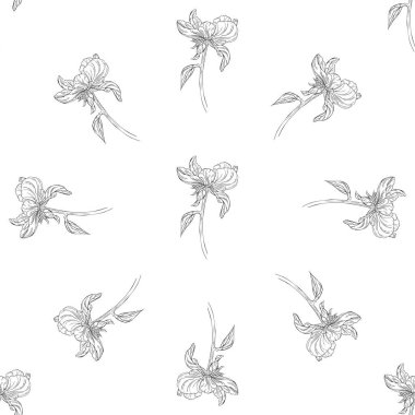 Seamless modeli. Çiçek, dal çiçek mürekkep kroki ile bitki. Şablon için bir kartvizit, afiş, poster, defter, davet, renkli kitap
