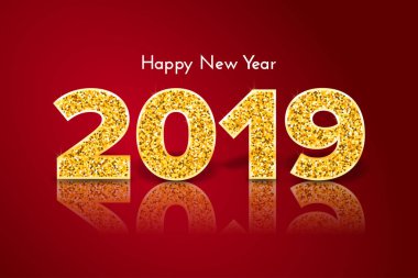Kırmızı zemin üzerine altın mutlu yeni yıl 2019 tatil hediye kartı