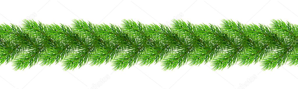 Seamless realistic Christmas borders from fir tree branches. Template for a banner, poster, invitation