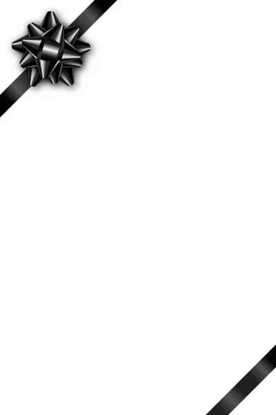Carte cadeau de vacances avec ruban noir et arc sur fond blanc. Modèle pour carte de visite, bannière, affiche, carnet, invitation — Image vectorielle