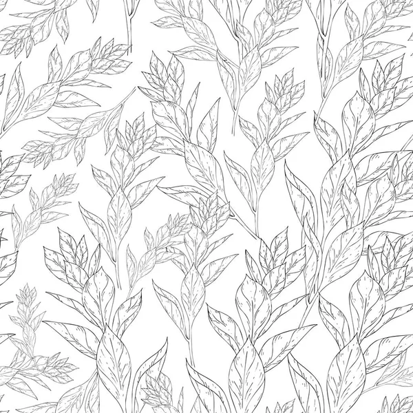 Seamless pattern. Plant in blossom, branch with flower ink sketch. Template for a business card, banner, poster, notebook, invitation, color book — Stock Vector