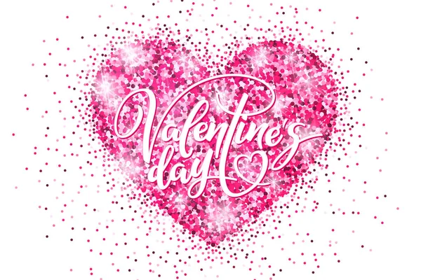 Valentine's day holiday banner with glitter pink heart and lettering. Template for a banner, poster, shopping, discount, invitation — Stok Vektör