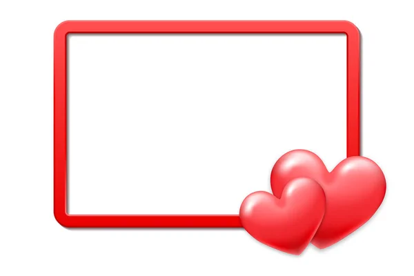 Dia dos Namorados feriado moldura vermelha com coração brilhante e espaço de cópia no fundo branco. Modelo para um banner, cartaz, compras, desconto, convite — Vetor de Stock