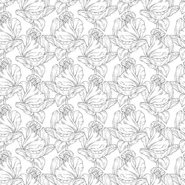 Seamless pattern. Plant in blossom, branch with flower ink sketch. Template for a business card, banner, poster, notebook, invitation, color book — Stock Vector