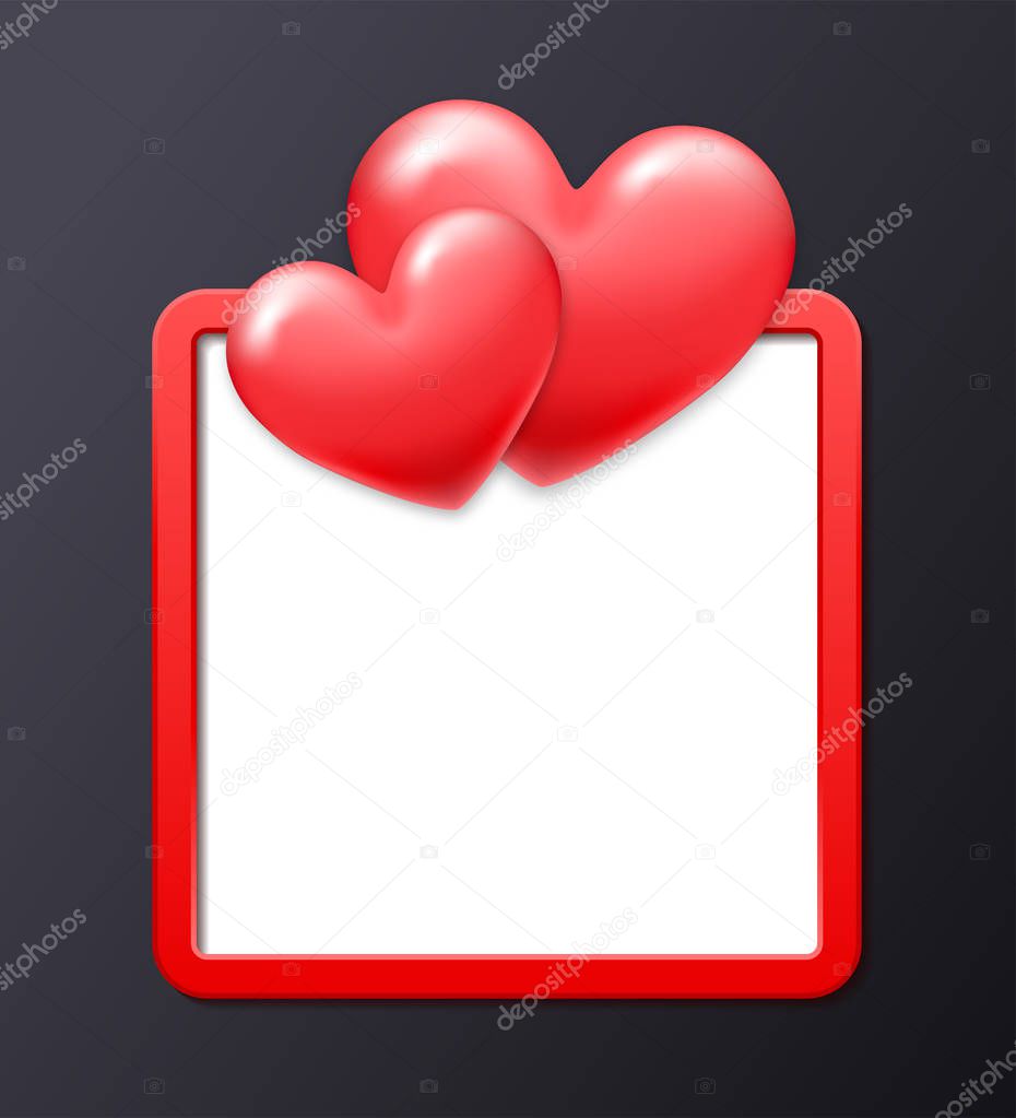 Valentine's day holiday frame with shiny heart and copy space on black background. Template for a banner, poster, shopping, discount, invitation