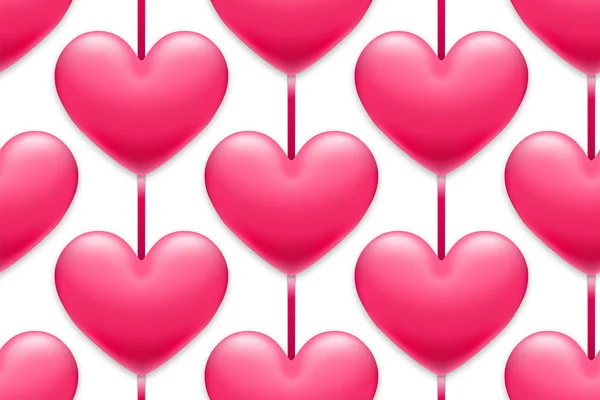 Valentine's day holiday seamless pattern with realistic shiny pink hearts. Template for a banner, poster, shopping, discount, invitation — Stock vektor