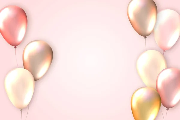 Elegante wenskaart met realistische glimmende vliegende ballonnen en kopieerruimte. Sjabloon voor een banner, poster, notebook, uitnodiging — Stockvector