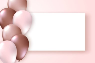 Gerçekçi tek renkli balonlar ve Kağıt afiş ile zarif tebrik kartı. Afiş, poster, defter, davetiye için şablon