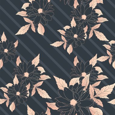 Çiçek dikişsiz desen. Çiçek bitki, çiçek mürekkebinin kroki ile dal. Dahlia, ne oldu? Bir kartvizit, afiş, poster, sarma, kumaş, dizüstü bilgisayar, davetiye için Moda çiçek baskı. Vektör çizimi