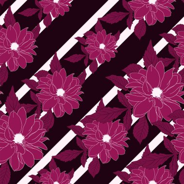 Çiçek dikişsiz desen. Çiçek bitki, çiçek mürekkebinin kroki ile dal. Dahlia, ne oldu? Bir kartvizit, afiş, poster, sarma, kumaş, dizüstü bilgisayar, davetiye için Moda çiçek baskı. Vektör çizimi