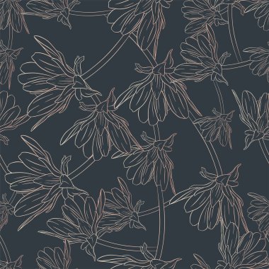 Çiçek dikişsiz desen. Çiçek bitki, çiçek mürekkebinin kroki ile dal. Dahlia, ne oldu? Bir kartvizit, afiş, poster, sarma, kumaş, dizüstü bilgisayar, davetiye için Moda çiçek baskı. Vektör çizimi