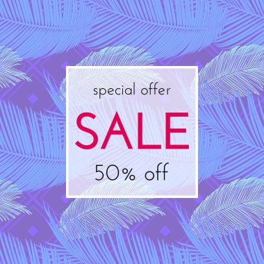 Satılık çiçek kartı. Avuç içi dalı mürekkep krokisi. Bir afiş, alışveriş, davet, sosyal medya için moda baskı