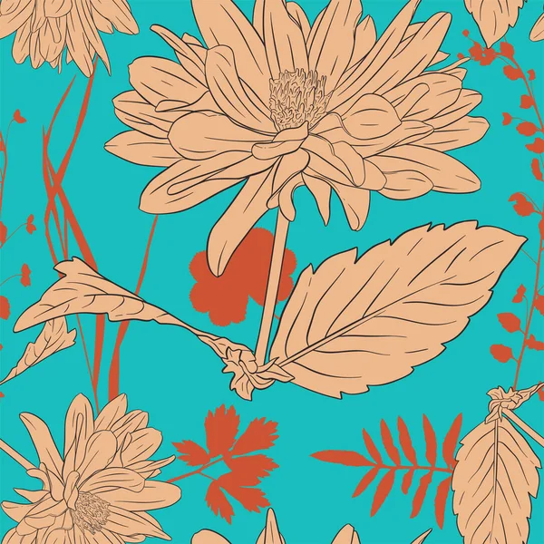 Padrão sem costura floral com esboço de tinta de flor. Dahlia. Impressão floral de moda para um banner, cartaz, tecido, caderno, convite — Vetor de Stock