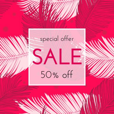 Satılık çiçek kartı. Avuç içi dalı mürekkep krokisi. Bir afiş, alışveriş, davet, sosyal medya için moda baskı