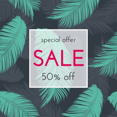 Satılık çiçek kartı. Avuç içi dalı mürekkep krokisi. Bir afiş, alışveriş, davet, sosyal medya için moda baskı