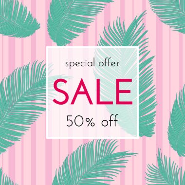 Satılık çiçek kartı. Avuç içi dalı mürekkep krokisi. Bir afiş, alışveriş, davet, sosyal medya için moda baskı