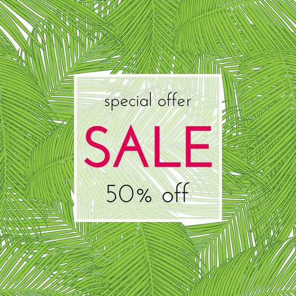 Satılık çiçek kartı. Avuç içi dalı mürekkep krokisi. Bir afiş, alışveriş, davet, sosyal medya için moda baskı