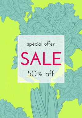 Sele çiçek kartları. Çiçek bitki, çiçek mürekkebinin kroki ile dal. Sümbül. Bir afiş, afiş, alışveriş, indirim, davetiye için Moda çiçek baskı