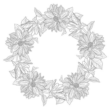 Çiçek çelenk mürekkep kroki. Kartvizit, afiş, poster, sarma, kumaş, not defteri, davetiye için şablon baskı