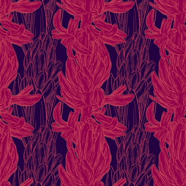 Padrão sem costura floral com jacinto. Planta em flor, ramo com esboço de tinta de flor —  Vetores de Stock