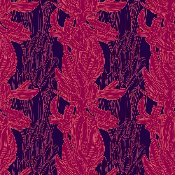 Floral seamless pattern with hyacinth. Plant in blossom, branch with flower ink sketch