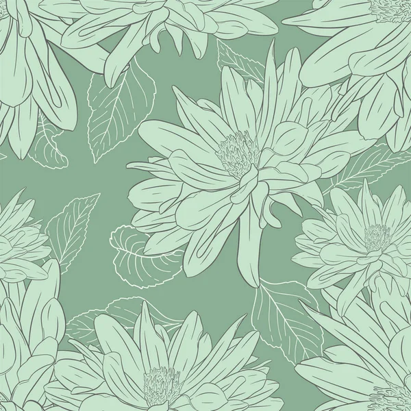 Patrón sin costura floral. Planta en flor, rama con bosquejo de tinta de flor. Dahlia. Impresión floral de moda para una tarjeta de visita, pancarta, póster, envoltura, tela, cuaderno, invitación — Vector de stock