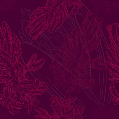 Sümbül ile çiçek dikişsiz desen. Çiçek bitki, çiçek mürekkebinin çizimi ile dal