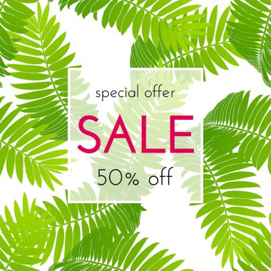 Satılık çiçek kartı. Avuç içi dalı mürekkep krokisi. Bir afiş, alışveriş, davet, sosyal medya için moda baskı