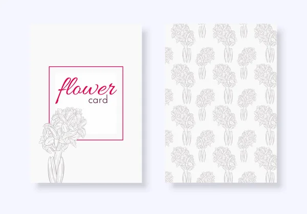 Conjunto de tarjetas florales. Planta en flor, rama con bosquejo de tinta de flor. Hyacinth. Estampado floral de moda para una pancarta, envoltura, cuaderno, invitación — Vector de stock