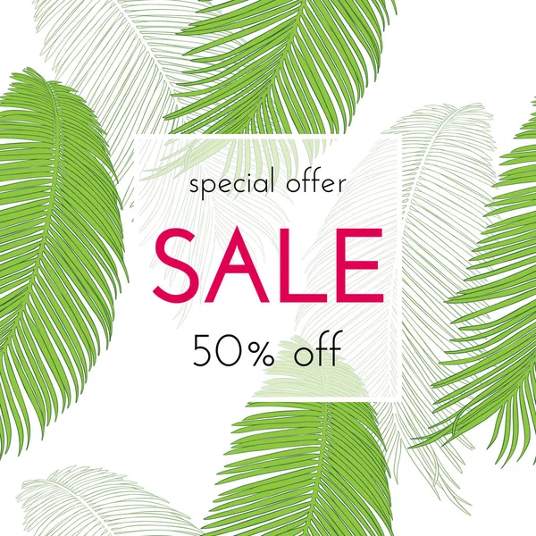 Satılık çiçek kartı. Avuç içi dalı mürekkep krokisi. Bir afiş, alışveriş, davet, sosyal medya için moda baskı