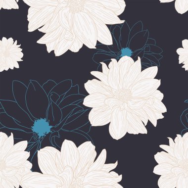 Çiçek dikişsiz desen. Çiçek bitki, çiçek mürekkebinin kroki ile dal. Dahlia, ne oldu? Bir kartvizit, afiş, poster, sarma, kumaş, dizüstü bilgisayar, davetiye için Moda çiçek baskı