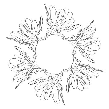 Çiçek çelenk mürekkep kroki. Kartvizit, afiş, poster, sarma, kumaş, not defteri, davetiye için şablon baskı