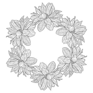 Çiçek çelenk mürekkep kroki. Kartvizit, afiş, poster, sarma, kumaş, not defteri, davetiye için şablon baskı