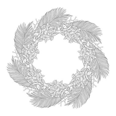 Çiçek çelenk mürekkep kroki. Kartvizit, afiş, poster, sarma, kumaş, not defteri, davetiye için şablon baskı