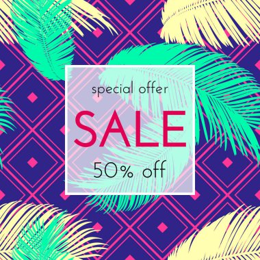 Satılık çiçek kartı. Avuç içi dalı mürekkep krokisi. Bir afiş, alışveriş, davet, sosyal medya için moda baskı