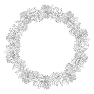 Çiçek çelenk mürekkep kroki. Kartvizit, afiş, poster, sarma, kumaş, not defteri, davetiye için şablon baskı