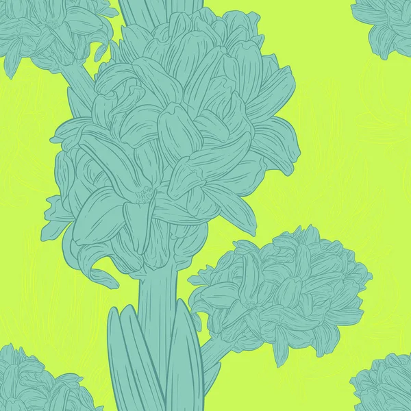 Florales nahtloses Muster mit Hyazinthe. Blühende Pflanze, Zweig mit Tuschskizze — Stockvektor