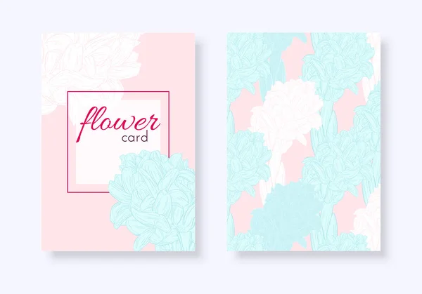 Conjunto de tarjetas florales. Planta en flor, rama con bosquejo de tinta de flor. Hyacinth. Estampado floral de moda para una pancarta, envoltura, cuaderno, invitación — Archivo Imágenes Vectoriales