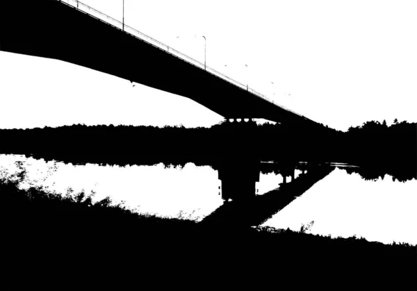 Silueta de paisaje de puente negro. Tarjeta con espacio de copia. Aislado sobre fondo blanco. Ilustración de naturaleza vectorial — Archivo Imágenes Vectoriales