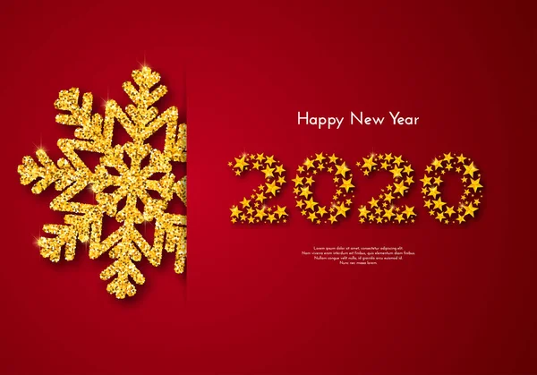 Holiday gift card. Happy New Year 2020. Numbers of golden stars