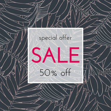 Satılık çiçek kartı. Avuç içi dalı mürekkep çizimi.