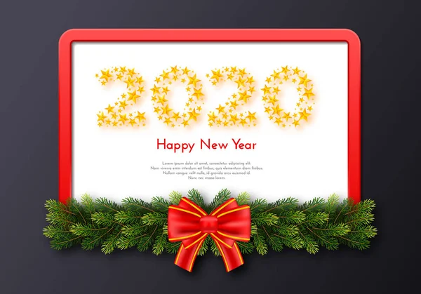 Vánoční dárkový poukaz. Šťastný nový rok 2020. Počty zlatých hvězd — Stockový vektor