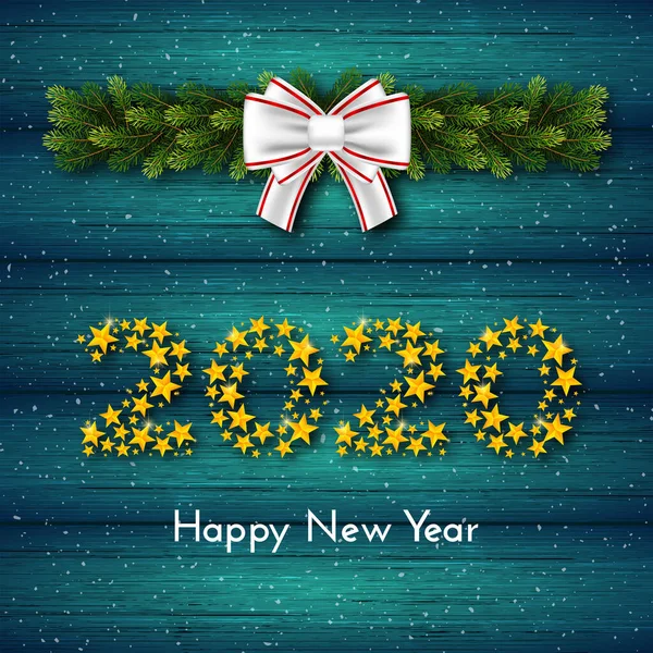 Año Nuevo 2020. Tarjeta de regalo de vacaciones con números de estrellas doradas — Archivo Imágenes Vectoriales