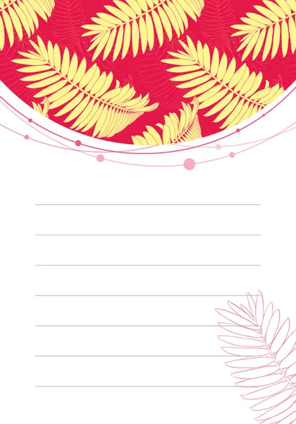 Cartão Nota Diário Floral Desenho Tinta Ramo Palma Impressão Moda —  Vetores de Stock